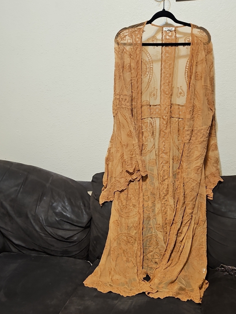torrid Sheer Lace Duster Cardigan in Camel